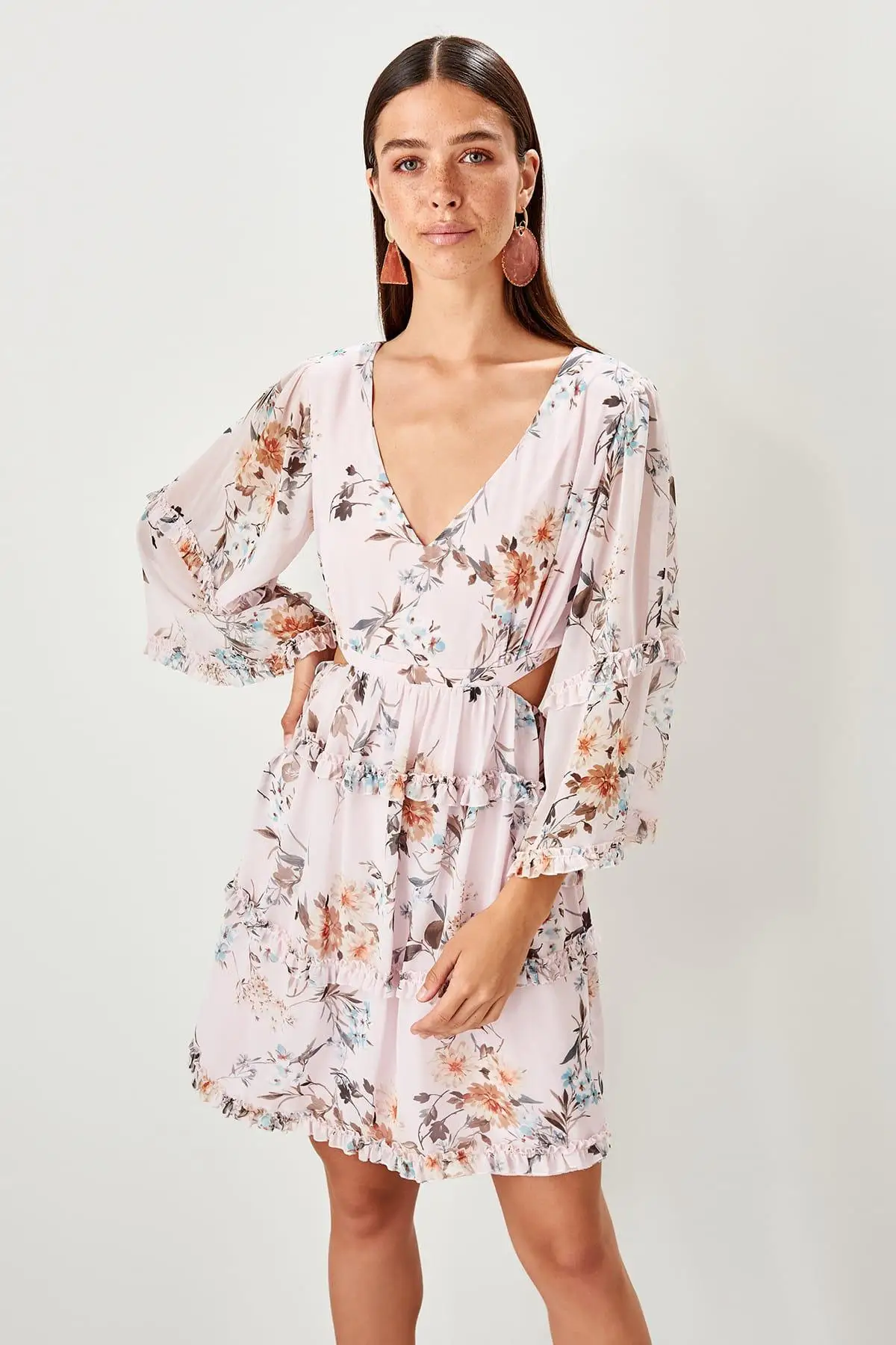 Trendyol платье с рисунком пудры TPRSS19UT0204|Женские платья| |