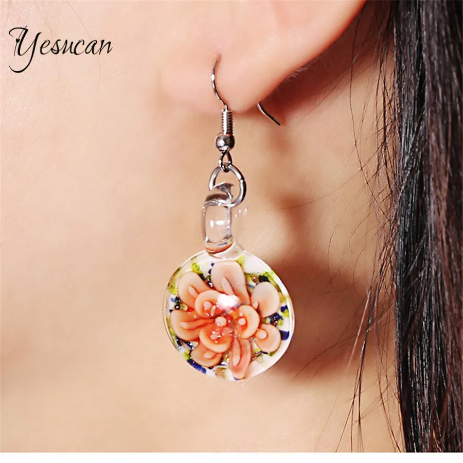 

Yesucan Hot Murano Dried Flower Glass Ball Water Drop Earrings for Women Creative Plant Charm Dangle Jewelry Bijoux Friend Gift