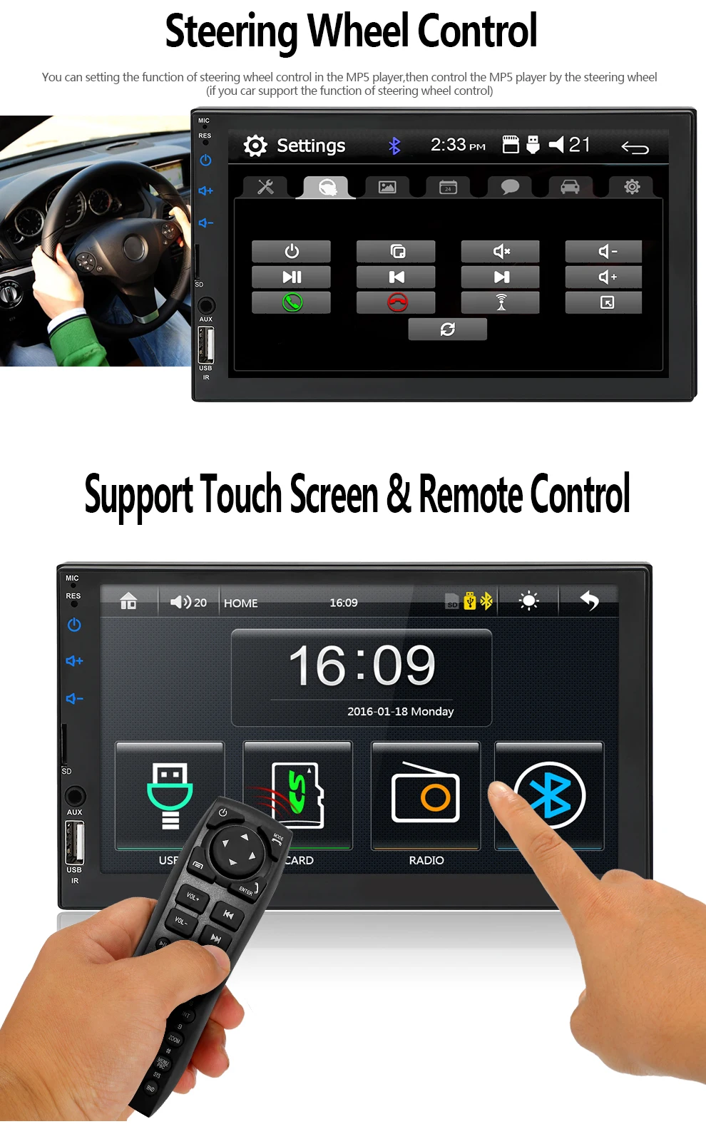 Автомагнитола 7049D HD " сенсорный экран стерео 2 Din Bluetooth FM SD USB Aux вход Зеркало Ссылка Android Mp5 плеер