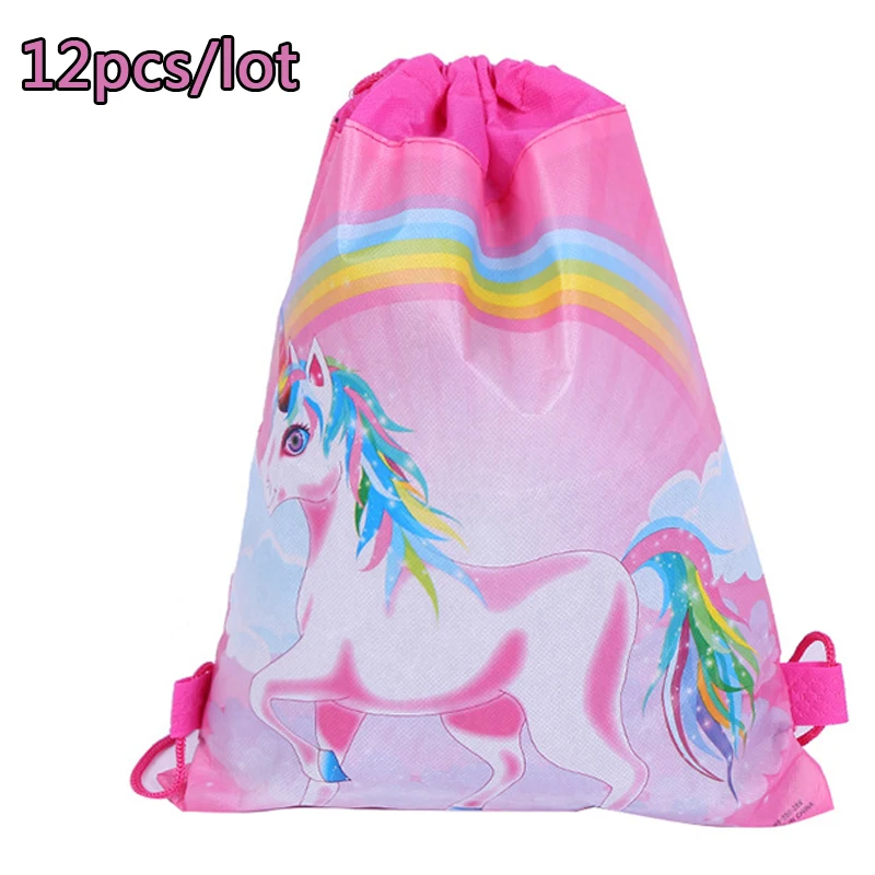 12 шт./лот, украшение для дня рождения, Mochila, Детские сувениры, единорог, тема для девочек, нетканый материал, шнурок, подарок для ребенка