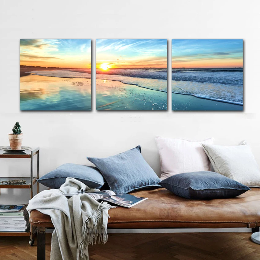 Печать 3 холст искусство пляж фотографии морской пейзаж закат росписи без рамки