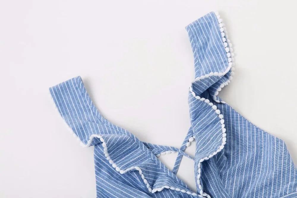 Летнее платье сарафан женское сексуальное богемное в полоску гофрированное v