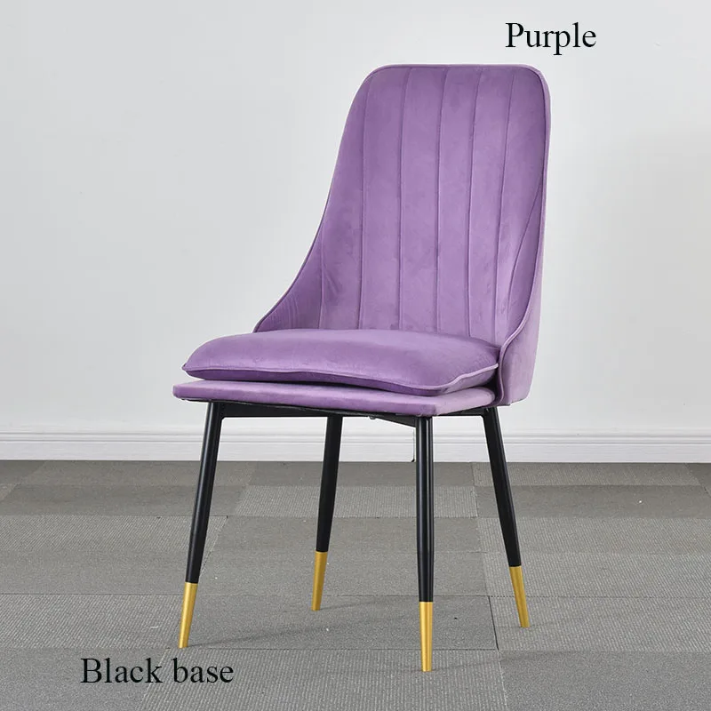 Black base Purple Современный минималистичный губчатый бархат ресторанная мебель стул ресторан современный Pu китайский железный стул деревянный кухонный обеденный стул отдых - Цвет: Black base Purple