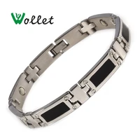 wollet jewelry 5 in 1 stainless steel magnetic bracelet for women men enamel metallic black color no plating bio magnets ion