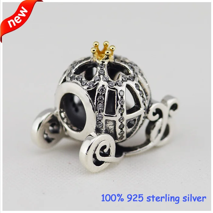 Подходит Pandora Браслеты Золушка Тыква серебряные бусины 14K золото новый
