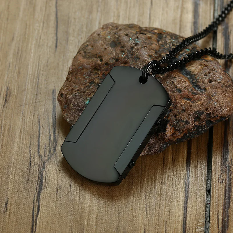 Гравировки Нержавеющая сталь Для Мужчин's Dog Tag кулон Цепочки и ожерелья в черном цвете Для мужчин ювелирные изделия с 20 дюймов цепи