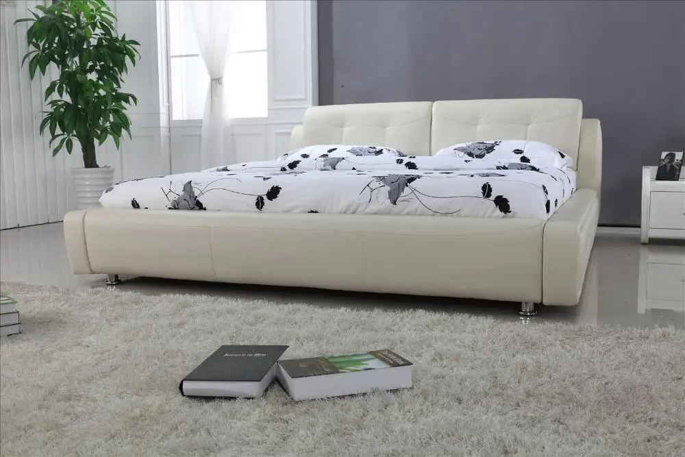 Высокая спинка Крем Топ зерно кожа мягкая кровать king size 1.8 м Современный Дизайн