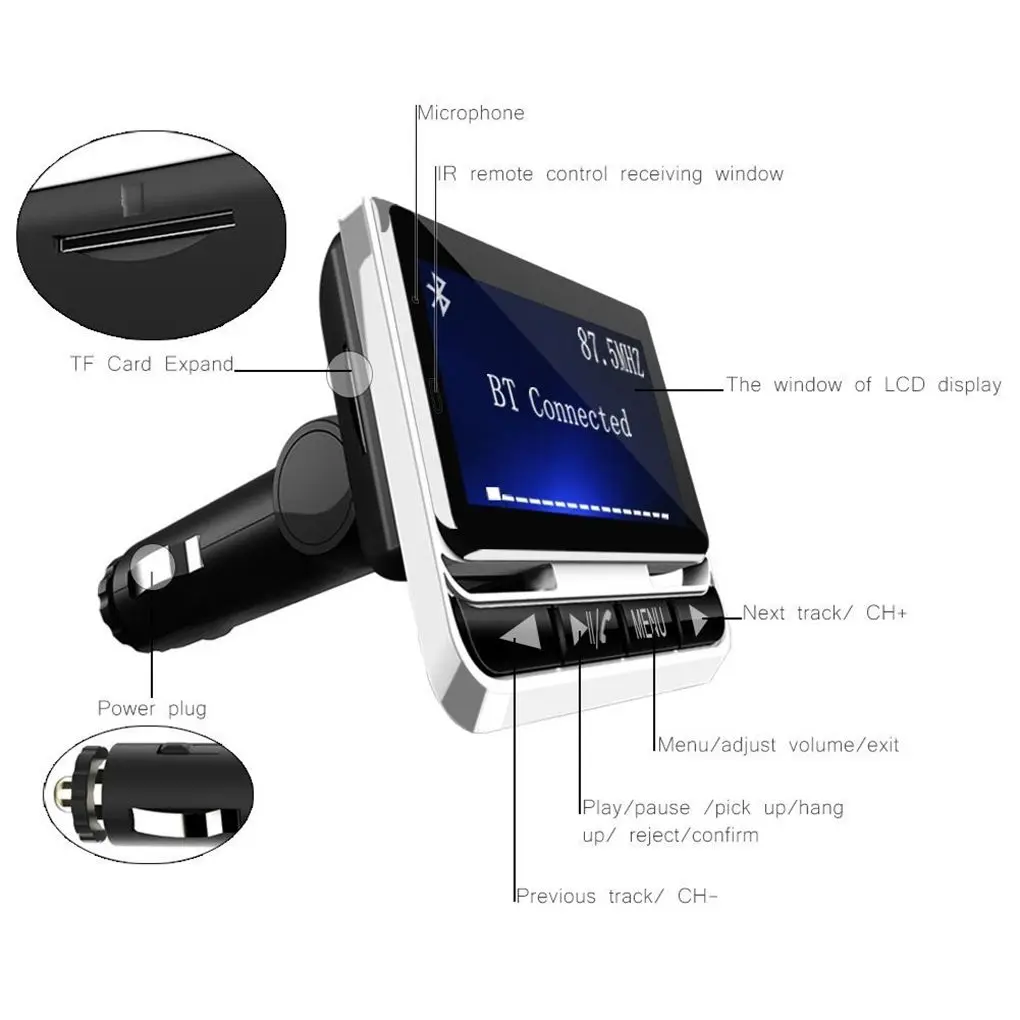 FM12B 1,44 дюймов lcd Bluetooth Автомобильный MP3-плеер беспроводной fm-передатчик громкой связи радио адаптер USB Автомобильное зарядное устройство пульт дистанционного управления