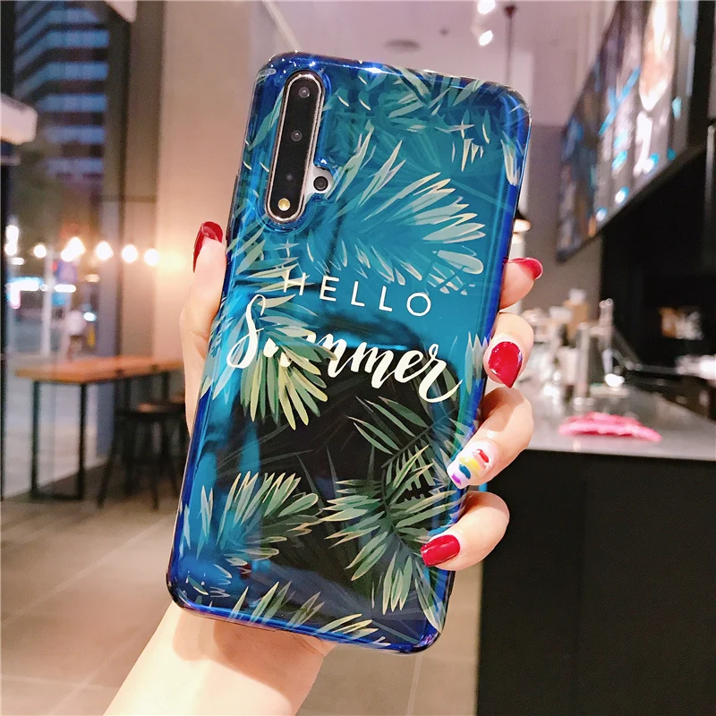 Summer Banana Leaf Blue Ray Light Case For Huawei P30 P20 Lite Mate 20 Pro 20X Honor20 V20 20i Nova 4 3i Silicone Cover |