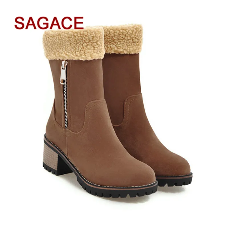 SAGACE/женская зимняя обувь; теплые ботинки из флока; зимние ботинки; короткие ботинки-гладиаторы на квадратном каблуке