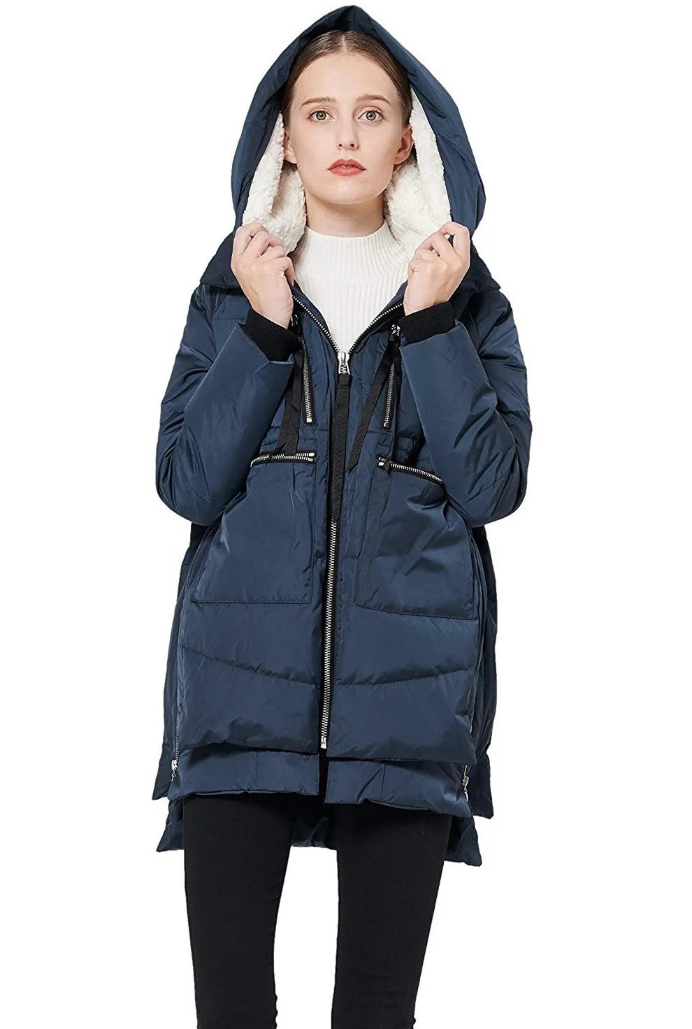 Женская зимняя куртка с натуральным мехом енота Толстая теплая куртка-пуховик на