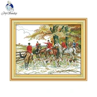 joy sunday hunting classical design paiting cross stitch kit for embroidery needlework with drawing 11ct 14ct stamped fabric