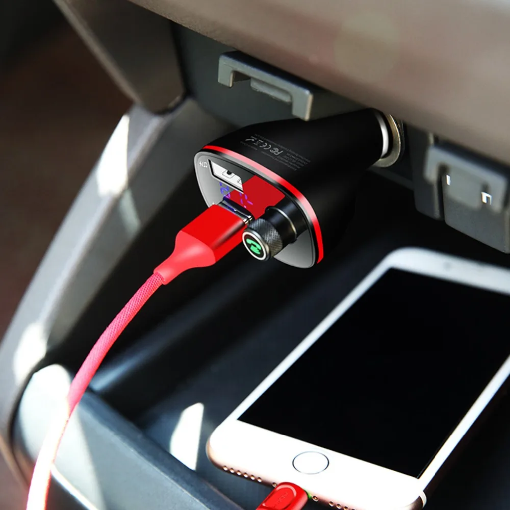 ROCK B300 Bluetooth fm-передатчик 4,2 USB Автомобильное зарядное устройство цифровой алюминиевый сплав Быстрая зарядка мониторинг для iPhone samsung