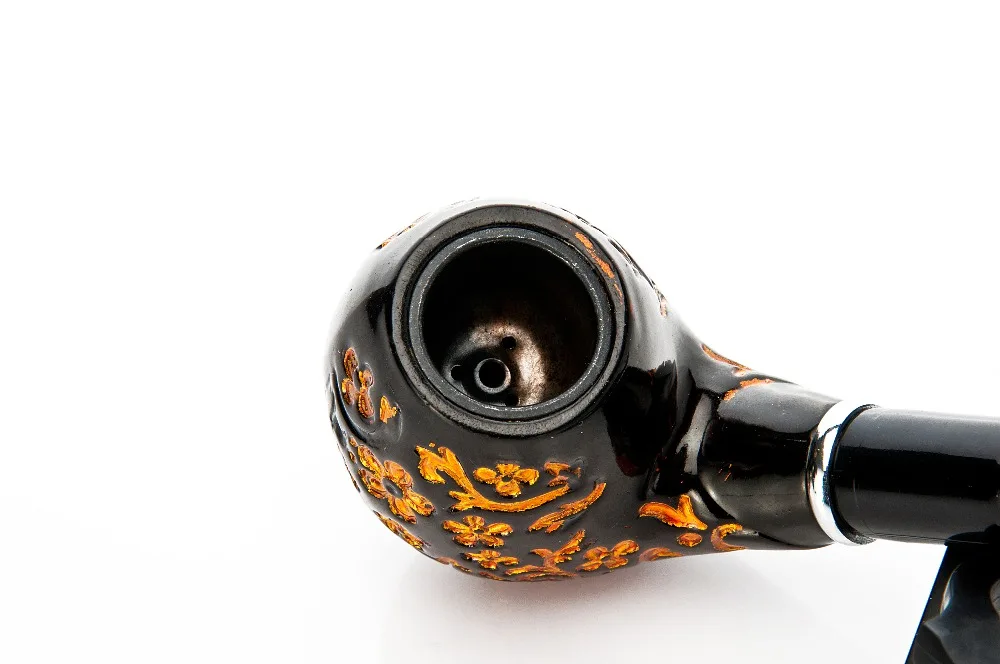 1 шт. Топ Мода черная трубка для курения смолы Золотой цветок резьба