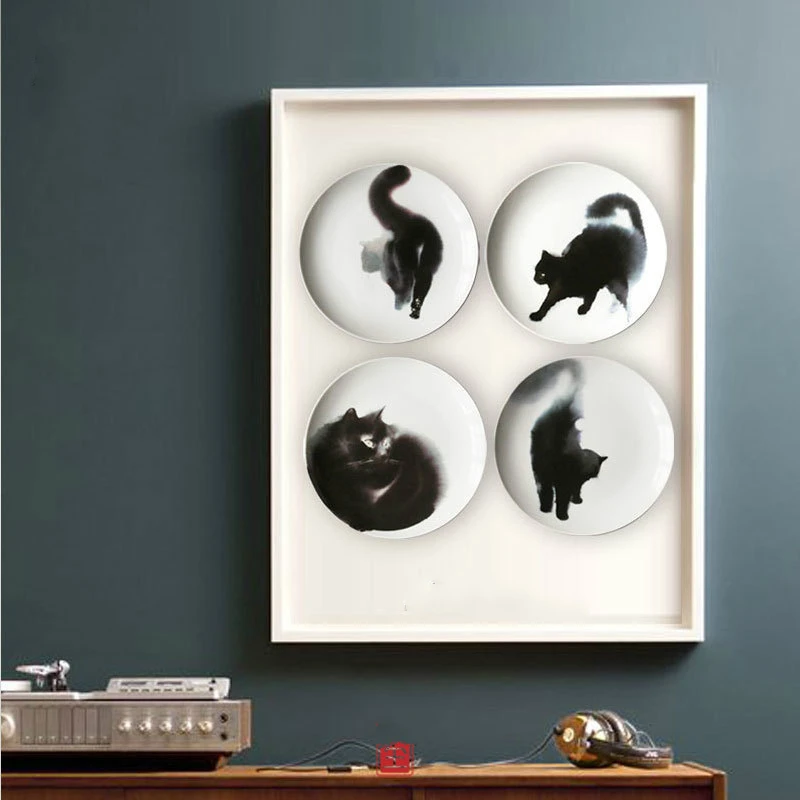 

Watercolor Ink Abstract Cat Wall Decorative Hanging Plate Wall Stereoscopic Decoration Artistic Ceramic Craft Home Decor 2019