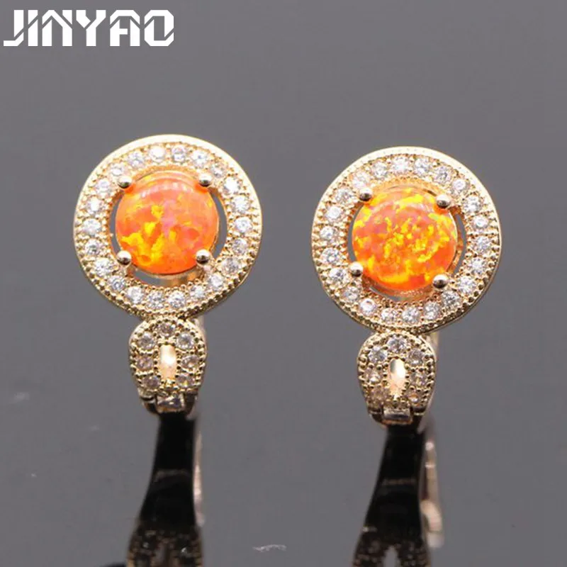 JINYAO красивые серьги с огненным опалом 925 Серебряные иглы и кубическим цирконием