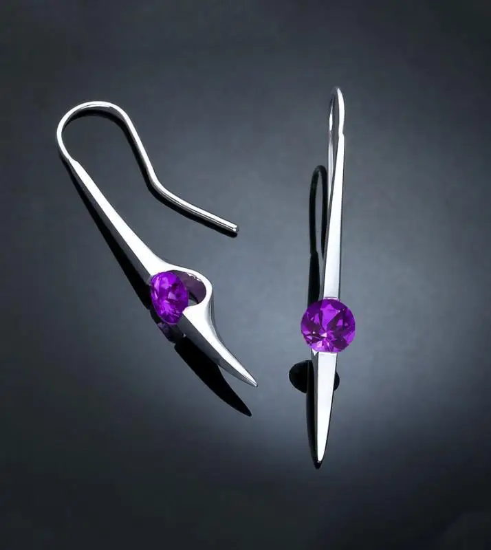 

Minimalist Single purple green Zircon Earrings Charm Purple Green Stone Bar dainty Earrings Wedding Jewelry For Women