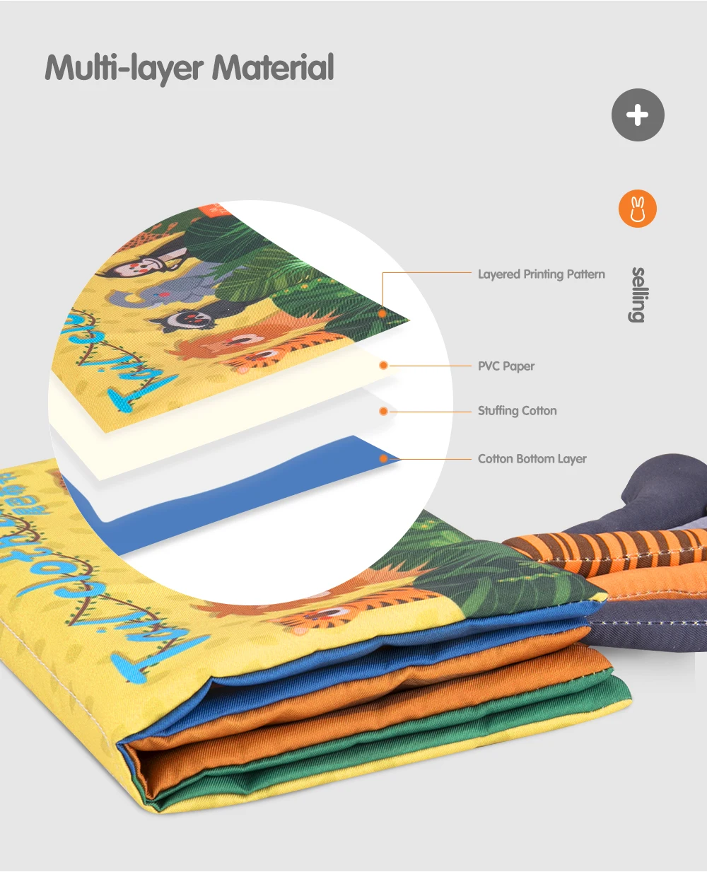Детская тканевая книга Tumama, с хвостами животных, мягкая подвесная игрушка-погремушка для коляски, развивающие и обучающие игрушки для новорожденных