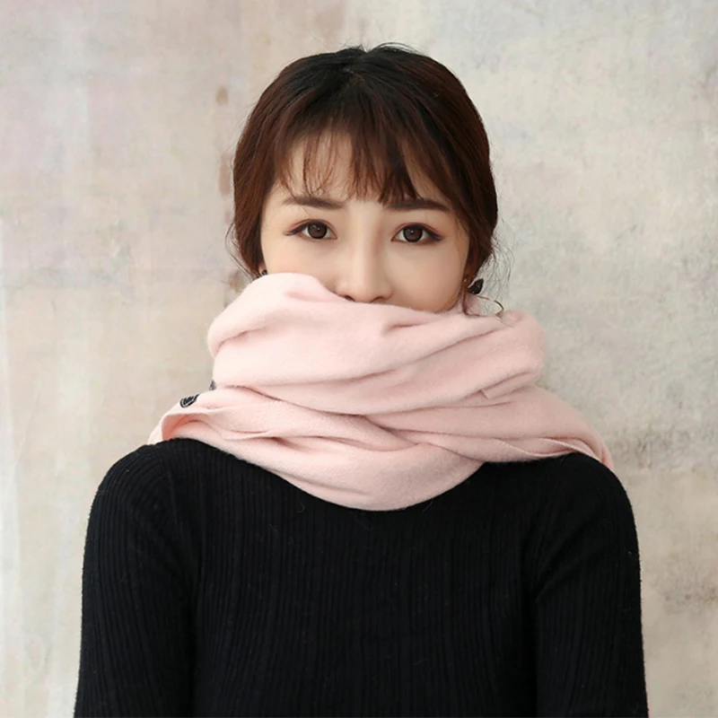 High Quality Pure Wool Winter Scarf Women Scarves Solid Color Lady Pashmina Tassel Large Black/Pink/Pink Women's Shawls |