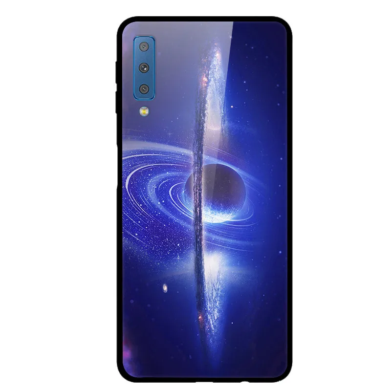 Чехол из закаленного стекла для samsung Galaxy A7, чехол с планетой космосом, стеклянный чехол на заднюю панель для samsung A7, A750, A750F 6,0, чехол - Цвет: 17