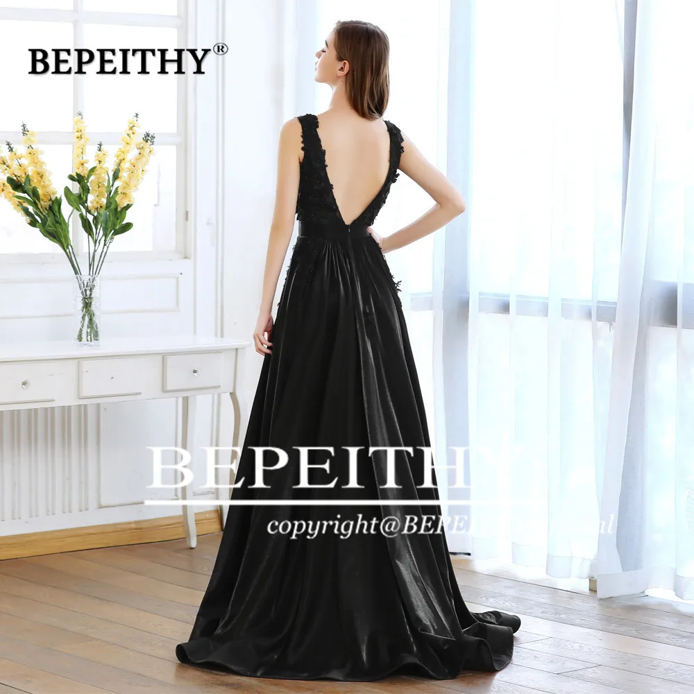 BEPEITHY Сексуальное Черное длинное вечернее платье с открытой спиной Вечерние