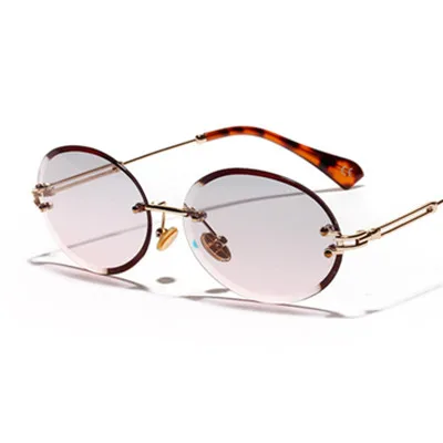C2 GreyPink Phoemix, без оправы, серия Modis, солнцезащитные очки, Oculos De Sol, кристалл, овальный, Ретро стиль, Роскошные, для женщин, фирменный дизайн, Ретро стиль, солнцезащитные очки, UV400 - Цвет линз: C2 GreyPink
