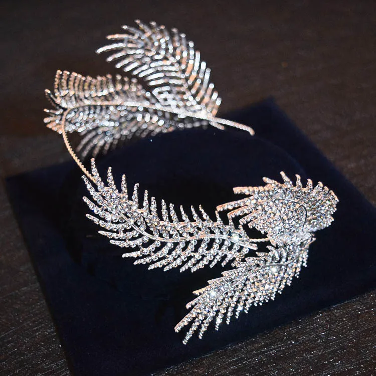 Серебряная большая корона с узором из листьев, свадебные украшения для волос, винтажная диадема, аксессуары для свадебного платья, женские Украшения для волос - Окраска металла: white