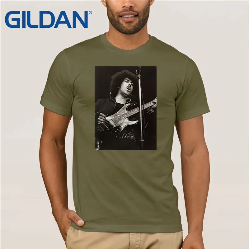 Custom Phil Lynott Мужская футболка из хлопка с круглым воротником черная летняя крутая