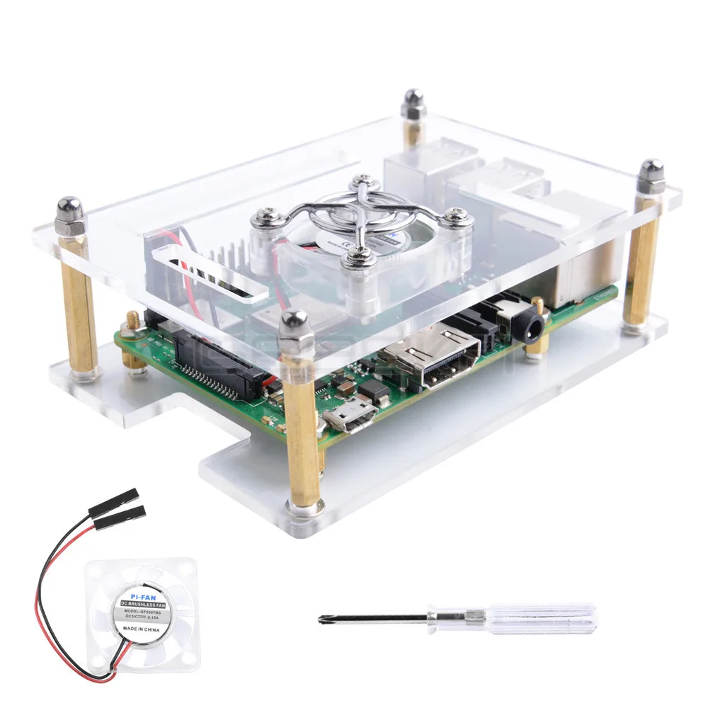 Прозрачный/темно-коричневый акриловый чехол GeeekPi для Raspberry Pi 4 Модель B, чехол с охлаждающим вентилятором для платы Raspberry Pi 4B/3B+/3B/2B