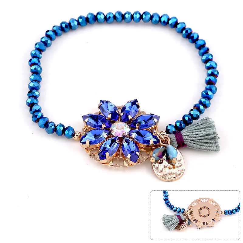 Sehuoran Bracelets &amp Bangles For Woman Copper Shell Crystal Bead With Stone Tassel Bohemian Adjustment | Украшения и