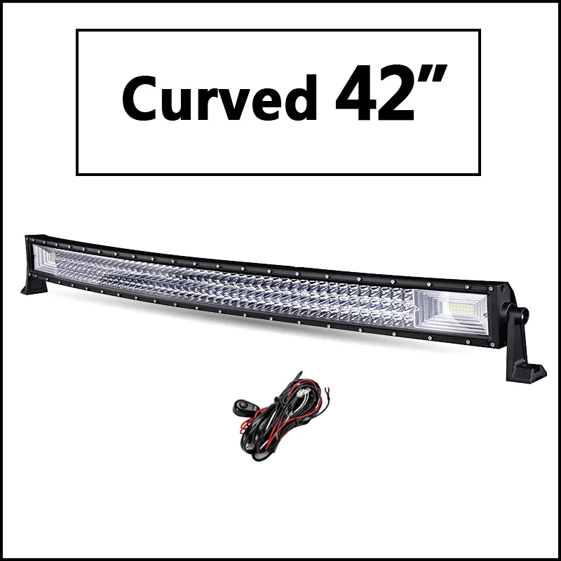 Oslamp 3-ряд " 12" 1" 20" 2" 23" 3" 42" 5" Изогнутые свет бар offroad LED-бар место луч световой индикатор работы бар 12 В 24 В - Цвет: 42 Curved and wire