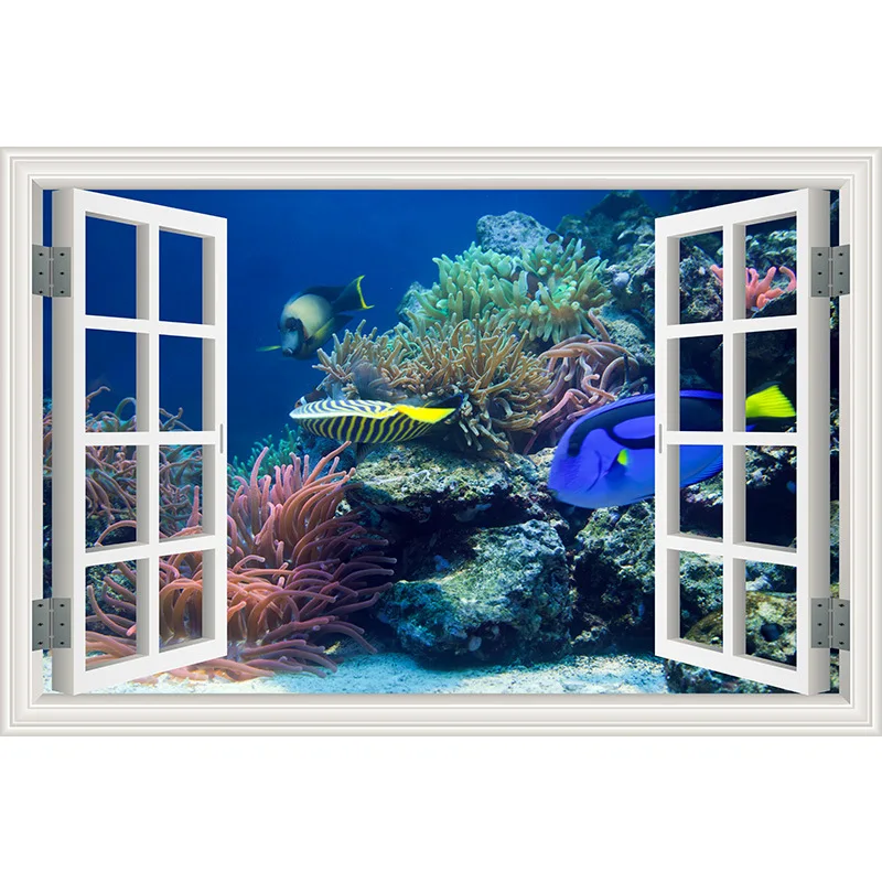 Underwater Fish Dolphin 3d Vivid Window Wall Stickers DIY decals Bathroom Living Room Bedroom Home Decoration Poster | Дом и сад