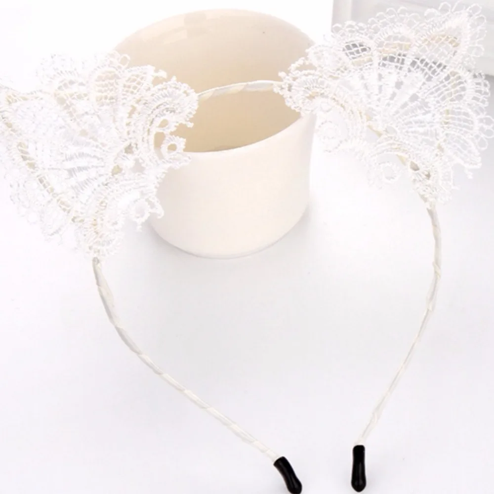 Черный/белый сексуальный кружевной ободок для волос с кошачьими ушками женщин