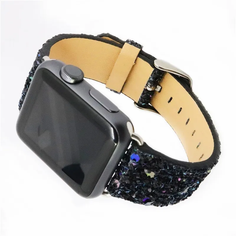 Ремешок из ПУ кожи с блестками для Apple Watch 44/42/40/38 мм Рождественский блестящий