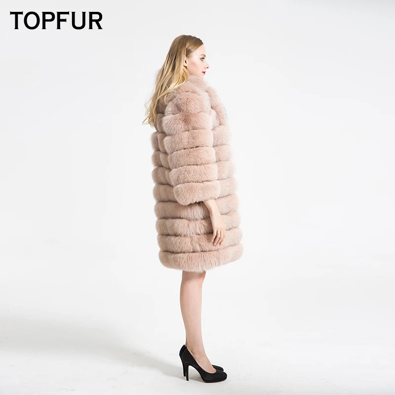 TOPFUR New Fashion Winter Female Long Real Fur Coat For Women Natural Fox Fur Outerwear & Coats Nine Quarter Sleeves