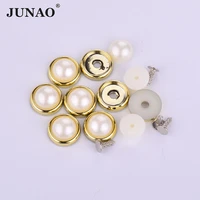 junao 6 8 10 12 14 mm white pearl stud rhinestones rivet pearl spike gold flatback claw crystal beads rivet applique for clothes