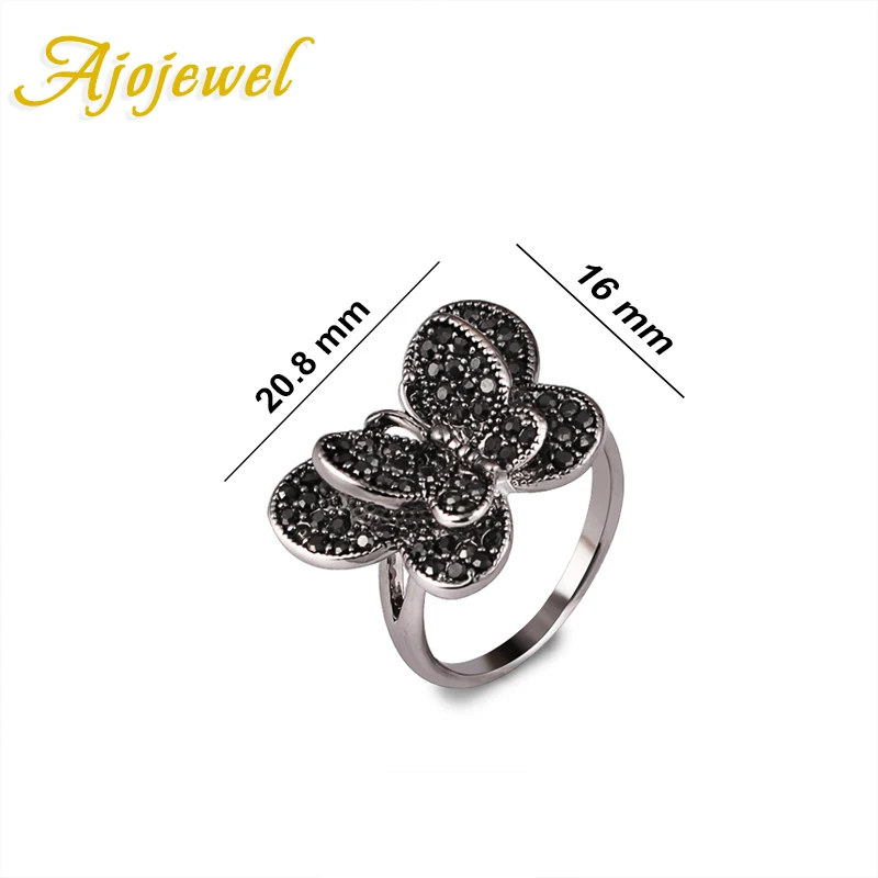 Женское кольцо в виде бабочки с черным фианитом Размер 7/8/9|ring size|butterfly ringfashion rings |
