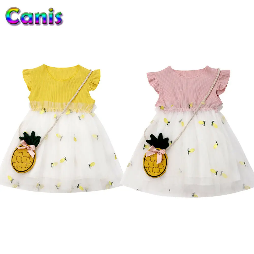 Knitted Summer Girls pineapple Baby Short Sleeve Dresses Cute Kids Party for girls Princess Dress Tops Clothes | Детская одежда и
