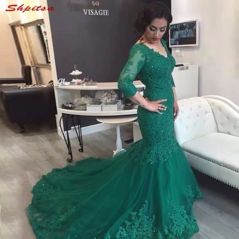 Кружевные платья для матери невесты с длинным рукавом свадьбы Зеленые Вечерние