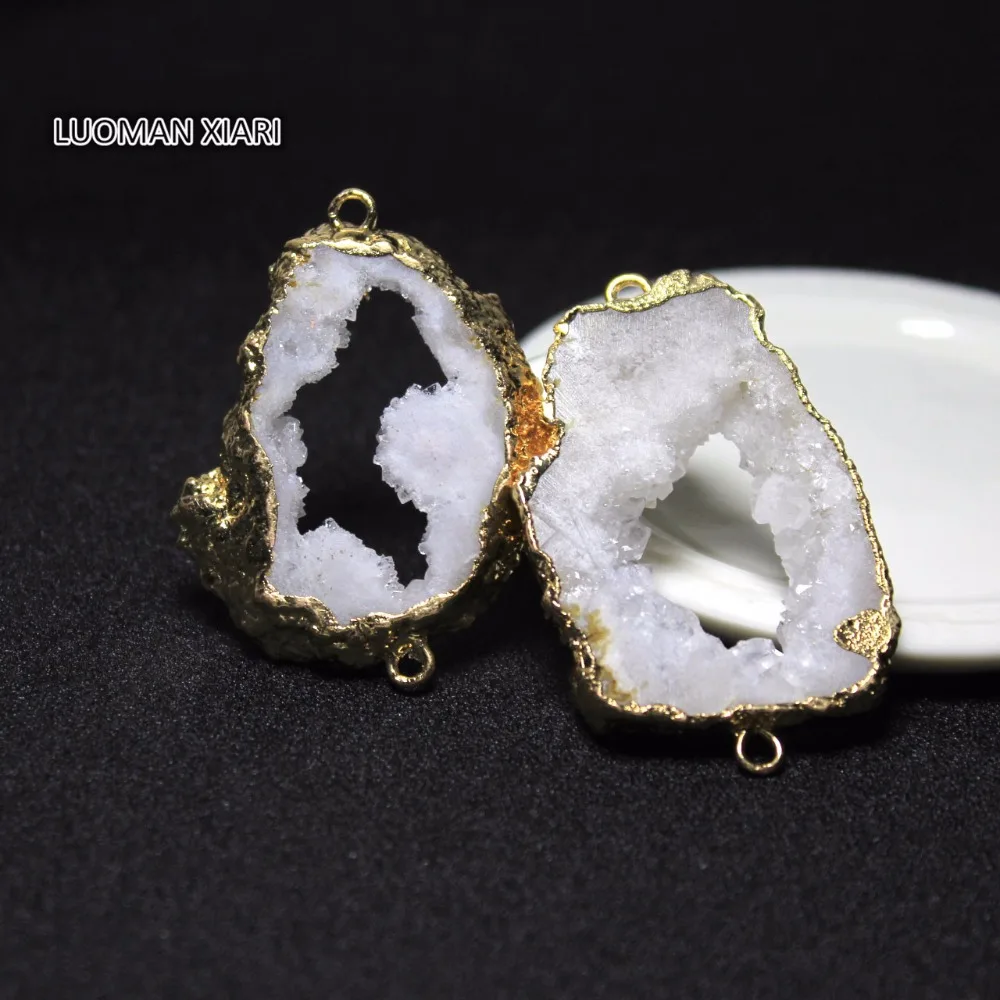 1 шт. оптовая продажа натуральный уникальный кристалл Drusy 2 цвета белый неровный