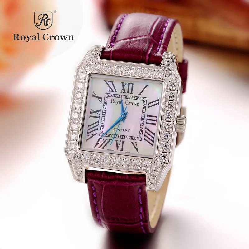 Роскошные ювелирные изделия Royal Crown женские часы модные с кристаллами кожаный