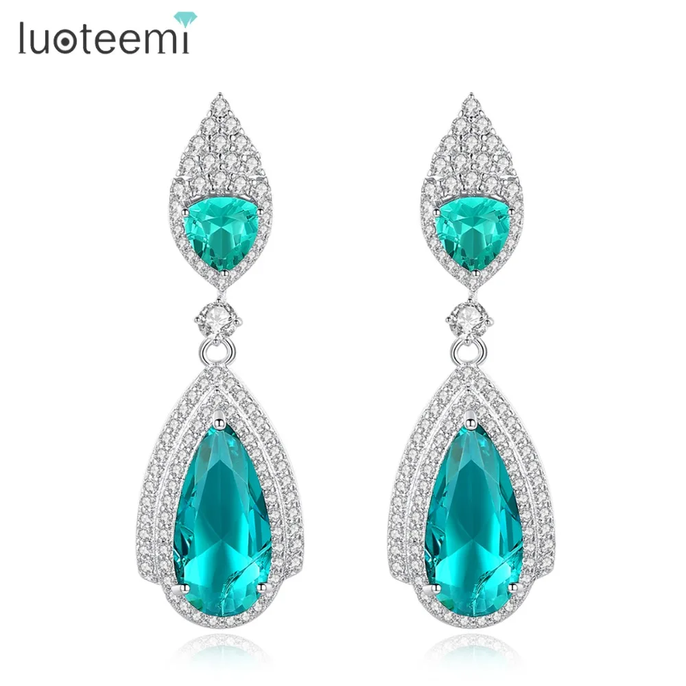 LUOTEEMI новые модные роскошные серьги капли с фианитами для женщин ювелирные