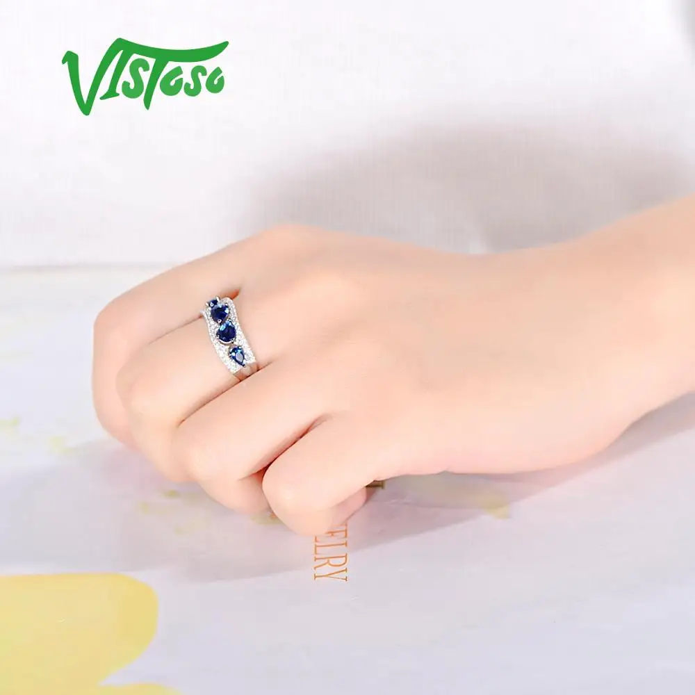 VISTOSO серебряное кольцо для женщин 925 пробы серебряные кольца с синим кристаллом