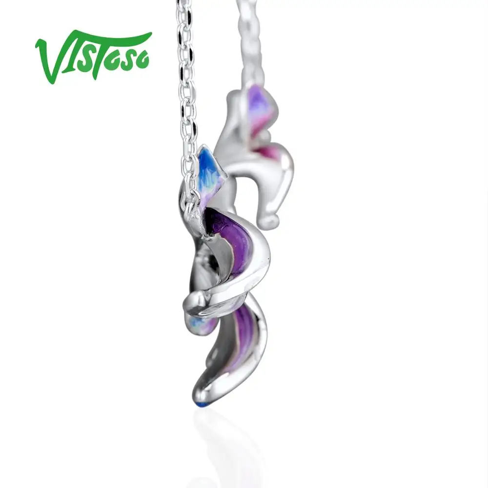 VISTOSO серебро фиолетовый листья цепочки и ожерелья для женщин белый кубический