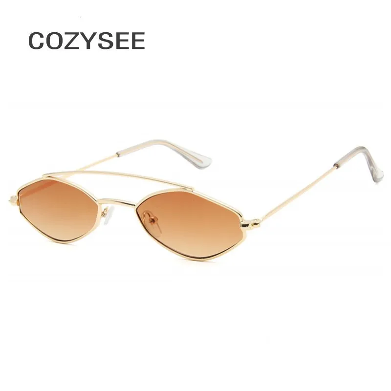 Retro Small Oval Metal Sunglasses 90's Tinted Flat Lens Sunglass For Women Classic Brand Double Bridge Yellow Vintage Eyewear |