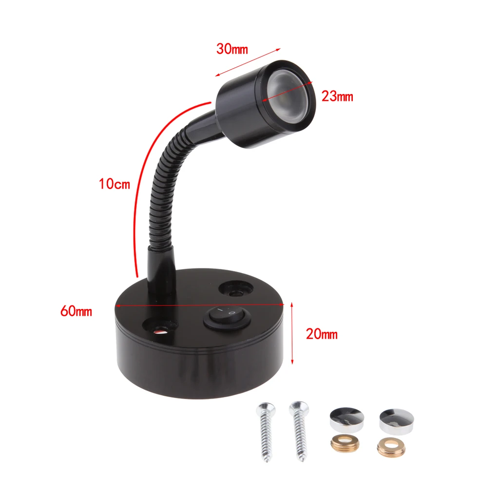 

12V DC Reading Light 1W 100LM RV Boat LED Reading Lamp Portable Flexible Gooseneck Interior Light Aluminum for Hotel Bedroom