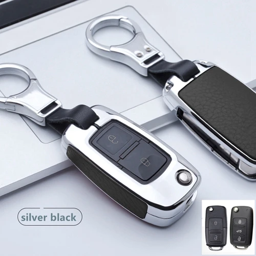 B key silver black Автомобильный кожаный чехол для ключей, держатель для VW Golf 7 Polo Bora MK7 MK6 Passat для Skoda Octavia A7 Kodiaq Seat Leon Ibiza, откидной ключ - Название цвета: B key silver black