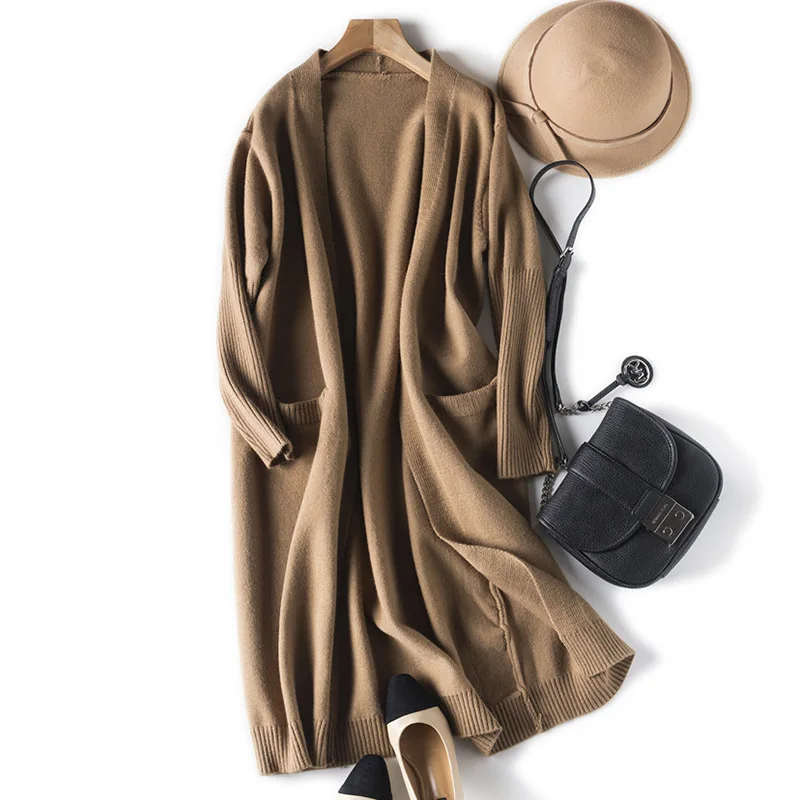 Pantalon Elegant korean long cardigans cotton black v neck sleeve Female cardigan feminino sueter mujer invierno 2019 |