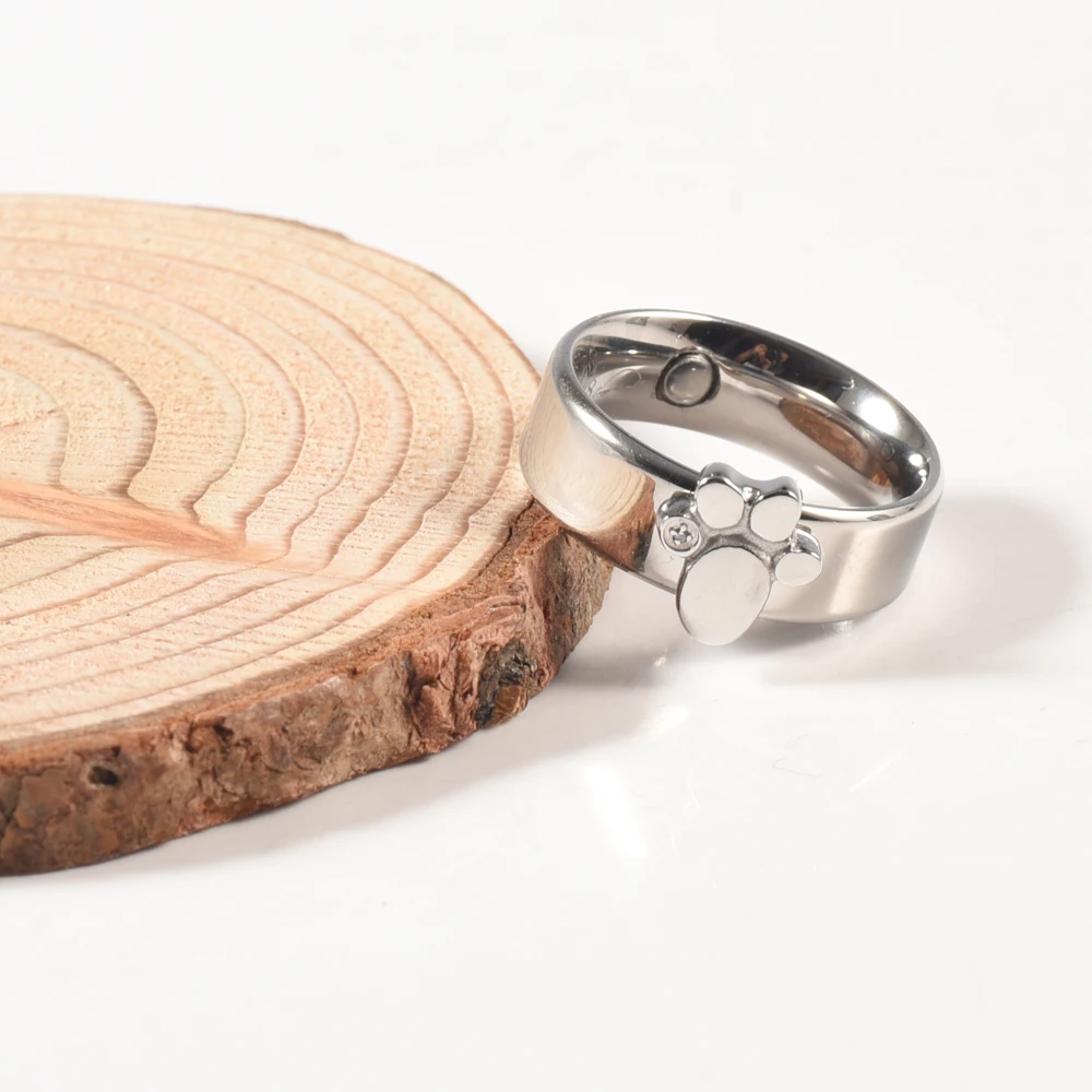 Wollet Jewelry Магнитная Нержавеющая сталь кольцо серебро цвет для мужчин женщин животного отпечаток лапы кошки био магниты CZ камень собака коготь
