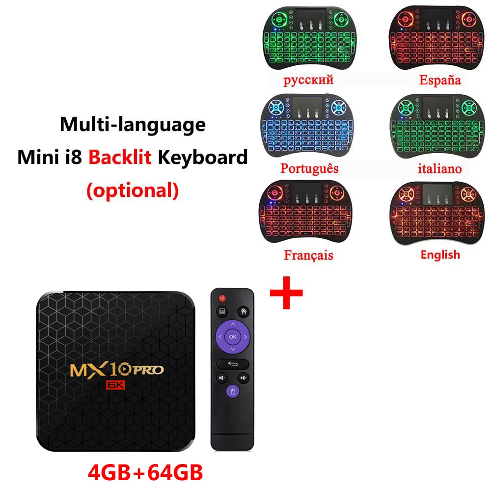 4G64G add i8 backlit MX10 PRO Android 9,0 ТВ-приставка 4 Гб ОЗУ 32 Гб 64 Гб ПЗУ Allwinner H6 четырехъядерный медиаплеер 2,4G Wifi USB 3,0 6K HD Смарт-приставка - Цвет: 4G64G add i8 backlit